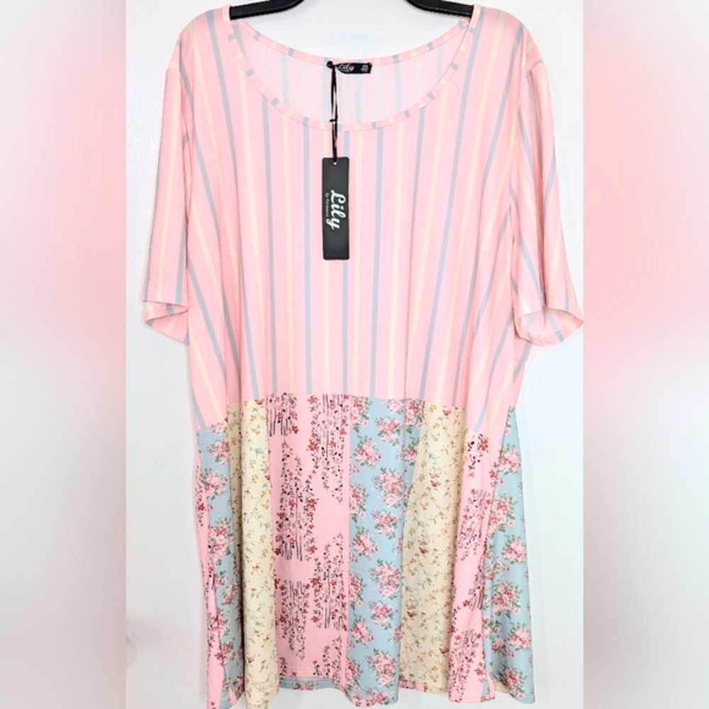 Lily Pink Striped Floral Tunic